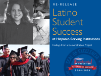 Re-release Latino Student Success at HSIs - 2 column graphic of cover